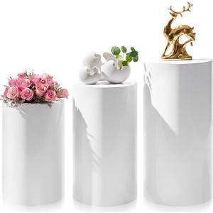 Zonon 3 Pcs White Cylinder Pedestal Stands for Party, Metal Display Stands Pillars for Wedding Bridal Ceremony Baby Shower Birthday Party Decorations, 29.5*14.2''(L), 23.6*13''(M), 21.7*11.8''(S)