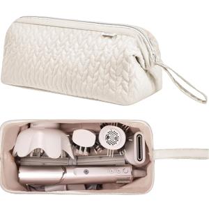 KarSyon Shark Flex Style Case for Dyson Airwrap Hair Dryer Brush Revlon Hair Tools Travel Bag Carrying Case Flat Curling Iron Organizer (Beige)