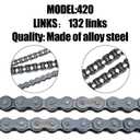 YOXUFA 420 Motorcycle Chain 132 Links for Pit Dirt Bike 50cc 70 90 110 125cc SSR TaoTao Coolster Apollo Baja Kazuma ATV 212cc Mini Bike Go Kart 4 Wheeler Quad Powersports Parts W/Chain Breaker
