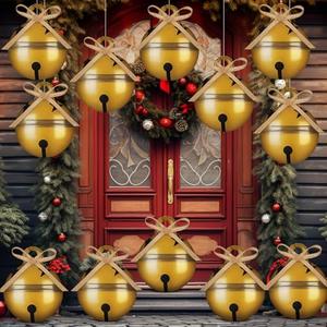 Seematn 11 Pcs 11.8 Inch Large Inflatable Christmas Bell Ornaments Outdoor Decorations Fun Bell Balls Inflatable Christmas Ornaments with Bows for Holiday Porch Lawn Yard Tree Hanging Decoration