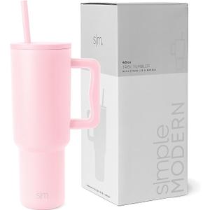 Simple Modern 40 oz Trek Tumbler with Handle and Straw Lid | Cup Holder Friendly Insulated Stainless Steel Travel Mug | Blush