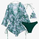 Women's 3 Piece Swimsuit with Cover Up Sexy Triangle Bikini Set Bathing Suit Beach Coverup XL