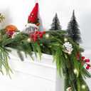 Fayoo Christmas Norfolk Pine Garland Set-9 Ft Artificial Faux Greenery Garland 8 Red Berries Stems 10 Pine Cones for Holiday Mantle Table Fireplace Wall Home Wedding Decor