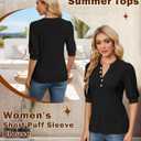 Summer Tops for Women 2026 Trendy Dressy Casual Blouse Puff Short Sleeve Shirts Knit Henley V Neck T Shirt Tunic