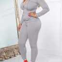 AUXDIO Women 2 Piece Outfits Casual Workout Sets Bodycon Tracksuit Zip Up Long Sleeve Hoodle Jacket Jogger Pants Set (Gray, M)