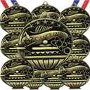 Express Medals Pack of 10 (or More) Engraved Scholastic Academic Award Medals with RWB Neck Ribbons (Design 2)