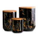 Kendiis Ceramic Canister Set of Only 2 for Kitchen Countertop Storage, Black Food Storage Containers Jars with Airtight Wood Lids for Flour, Sugar, Coffee, Tea & Spices, Modern Countertop Decor