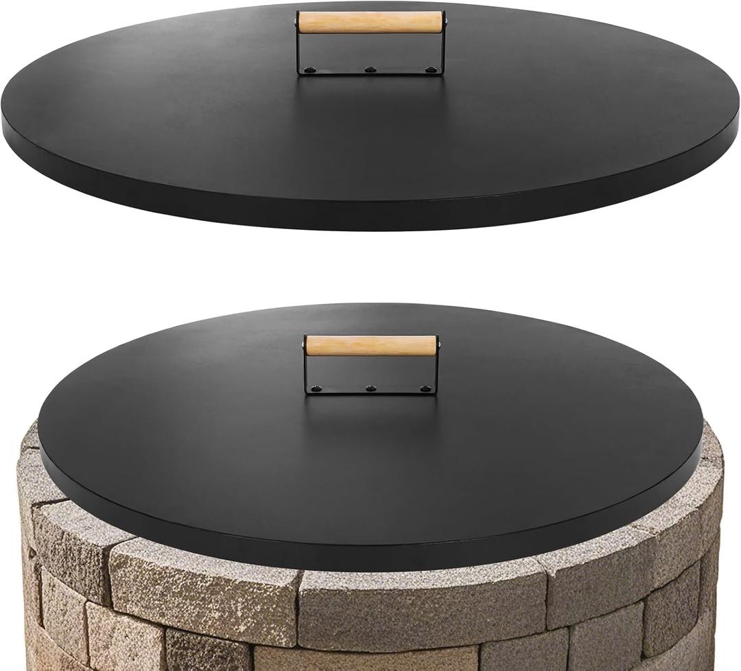 1MORE Fire Pit Lid Round 30" - Metal Firepit Lid with Wooden Handle for Patio Firepits, Rust Resistant 1.5mm Fire Pits Metal Lid, Outdoor Firepits Accessory, Smokeless Fire Pits Cover Round Metal