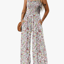 Dokotoo Women's Casual Loose Overalls Jumpsuits One Piece Sleeveless Printed Wide Leg Long Pant Rompers With Pockets L