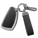 FT FUNTOR for Chevrolet Tahoe Metal Key Fob Cover,PU Leather,Zinc Alloy Key Case Protector,for GMC Yukon Denali Sierra 2021-2025,for Chevy Silverado Suburban Tahoe 2022-2024 (Black, 5 Button)