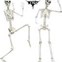 5.9FT/185cm Skeleton Halloween Full Size, Life Size Skeleton with Posable Joints Glowing Eyes Skeleton for Halloween Party Outdoor Haunted House Decor
