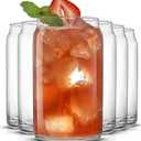 JoyJolt Drinking Glass Cups Set of 6-16oz Beer Can Glasses. Clear Soda Can Shaped Glass Cups, Cute Iced Coffee Cup Tumblers, Cold Drink Glassware, Unique Water, Tea, Cocktail Glass Set