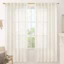 LAMIT 72 inch Length Cream Linen Curtains for Living Room 2 Panels, Linen Textured Light Filtering Semi Sheer Back Tab and Rod Pocket Window Curtain Panels for Bedroom/Farmhouse, 52 x 72 Inch