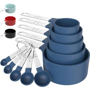 TILUCK Measuring Cups & Spoons Set, Stackable Cups and Spoons, Nesting Measure Cups with Stainless Steel Handle, Kitchen Gadgets for Cooking & Baking (Blue) (5+5)