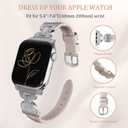 Slim Leather Band Compatible with Apple Watch Bands Women 38/40/41/42mm Dressy Thin Leather Strap with Designer Interlock Buckle for iWatch Series 10/9/SE/8/7/6/5/4/3/2/1, Starlight+Silver