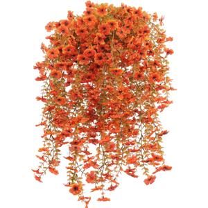 6 Pcs Artificial Hanging Mums Flowers Outdoor, Orange UV Resistant Fake Hanging Fall Plants for Outdoor Planter Patio Front Door Window Autumn Decoration (6, Orange)