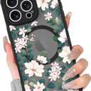 BITOBE Floral Case for iPhone 16 Pro Max [Compatible with MagSafe] Cute Flower Pattern Case for Women Girls Soft TPU Bumper Translucent Magnetic Slim Protective Cover - Flowers & Leaves