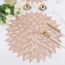 Placemats Set of 4, Round Hollow Out Flowers Place Mats for Dining Table Pressed Vinyl Blooming Leaf Table Mats for Holiday Party Wedding Accent Centerpiece Dinner Table Decoration (Rose Gold)
