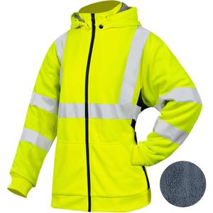 High Visibility Safety Sweatshirt for Women Reflective Wool Fleece Inner Hi Vis Construction Work Hoodie with Detachable Hat Full Zip (3X-Large, Black)
