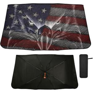 American Flag Bald Eagle Windshield Sun Shade Umbrella USA Patriotic July 4th Foldable Car Front Window Sunshade Blocks UV Rays Heat Keep Vehicle Cool (55" x 27.5")