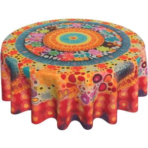 Mandala Bohemian Tablecloth Spring Summer Round Table Cover Washable Table Cloth for Home Kitchen Party Picnic 60 Inch