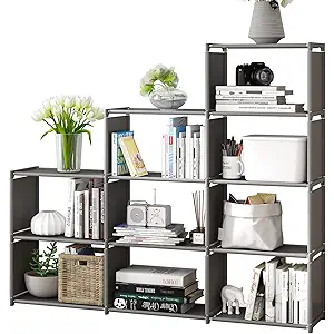 MOYIPIN Bookshelf, Assembled Storage Rack, Bedroom Living Room Vertical Cabinet Bookshelf, Double Row 8-Grid Multi-Functional Storage Equipment (Grey)