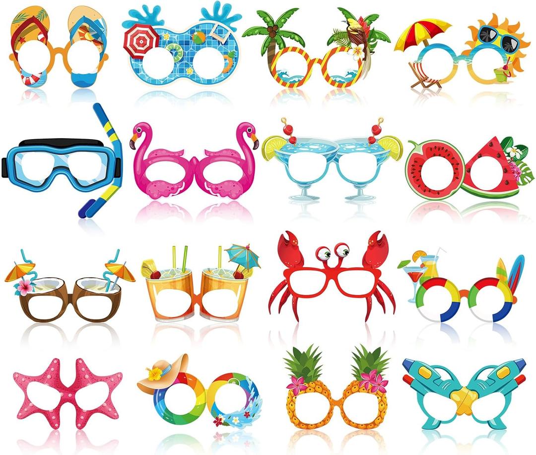 Vinsot 32 Pcs Mardi Gras Beach Pool Party Eyeglasses Decor Luau Paper Glasses Bulk Funny Hawaiian Sunglasses Frame Tropical Pool Props Photo Booth Props for Luau Carnival Beach Party Favors Supplies