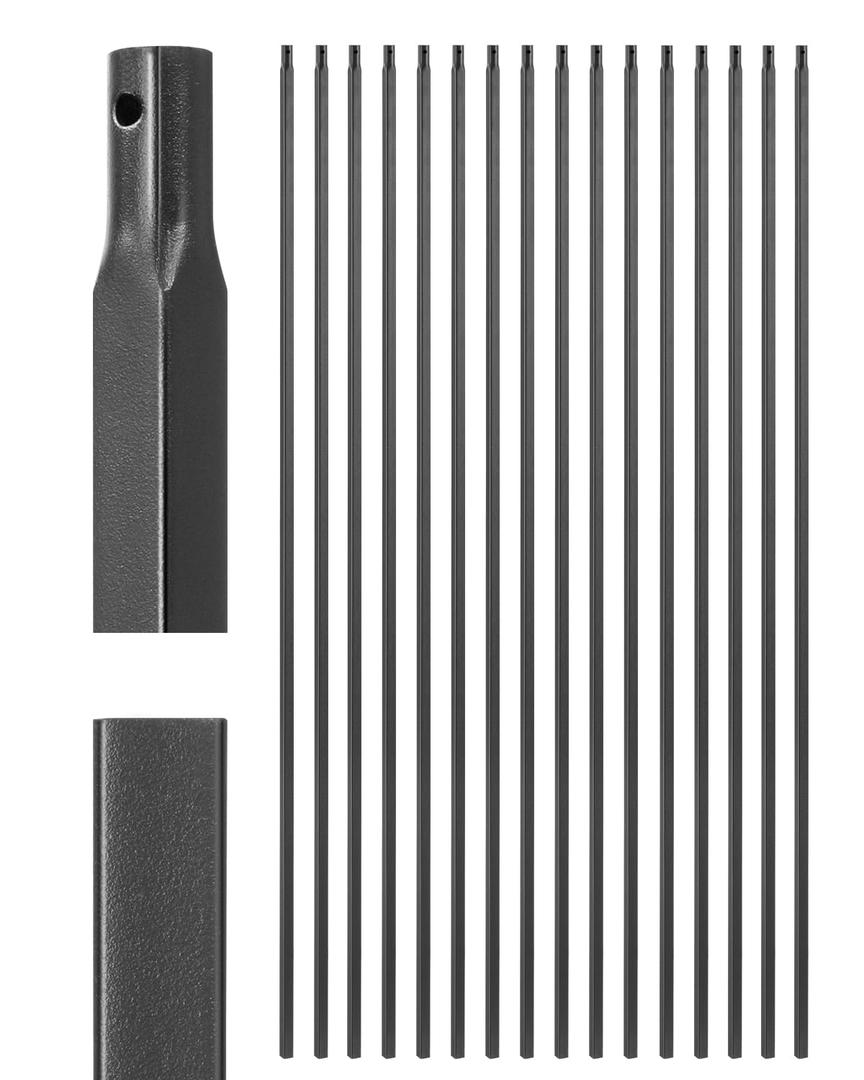 VEVOR 16 Pack 44 Inch Stair Balusters, Carbon Steel Square Hollow Spindles, Corrosion-Proof Indoor & Deck Railing with Pre-Drilled Holes, Matte Black Finish