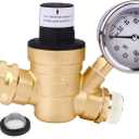 RV Water Pressure Regulator with Gauge Adjustable 3/4" Water Hose Valve - RV Camper Water Pressure Regulator, Trucks, Trailer - Trailer Water Pressure Gauge
