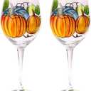 2PCS Hand Painted Pumpkin Goblets Fall Thanksgiving Wine Glass Fall Autumn table Decor Fall Wine Glasses with Stem for Thanksgiving Hostess Perfect Gifts (Pumpkin-A), general