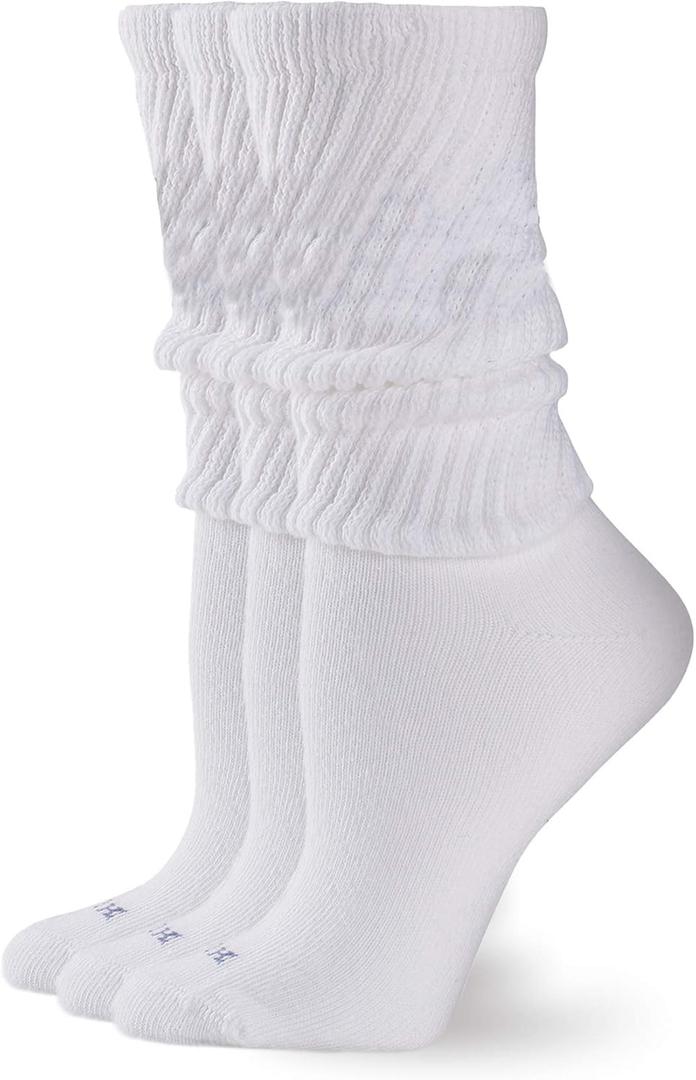 HUE Women's Slouch Sock 3 Pair Pack (One Size, White/White/White)
