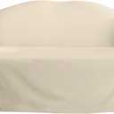 SureFit Home Dcor Cotton Duck Solid T-Cushion Loveseat One Piece Slipcover, Relaxed Fit, 100% Cotton, Machine Washable, Natural Color