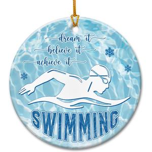 2 x Swimmer Christmas Ornament 2025 - Swimming Ornaments for Christmas Tree, Swimmer Gifts for Men, Women, Sports Gift Ideas, Swim Gifts for Athletes, Coaches, Team - Ceramic Hanging Decorations