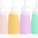Condiment Squeeze Bottles, 12 oz Silicone Squeeze Bottles For Sauces, Leak Proof Condiment Containers with Extra Interchangeable lid, Easy Squeeze for Oil, Honey & Dressings, BPA FREE (4 Pack) (Pink)
