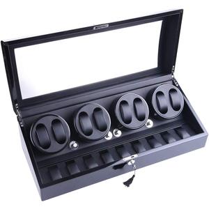 Luxury 4 Motor Quad Watch Winders for Automatic Watches, Safe & Wooden Display Box Case 8+9 Storage (Black) (Black) Luxury 4 Motor Quad Watch Winders for Automatic Watches, Safe & Wooden Display Box Case 8+9 Storage (Black) (Black)