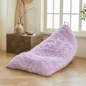 XeGe Fluffy Kids Stuffed Animal Storage Bean Bag Cover (No Filler), Light Purple Fuzzy Faux Fur Beanbag Organizer for Teens Girls Adults, Shaggy Furry Plush Toys Holder Floor Lounger Chair, Lavender (50"x30"x30")