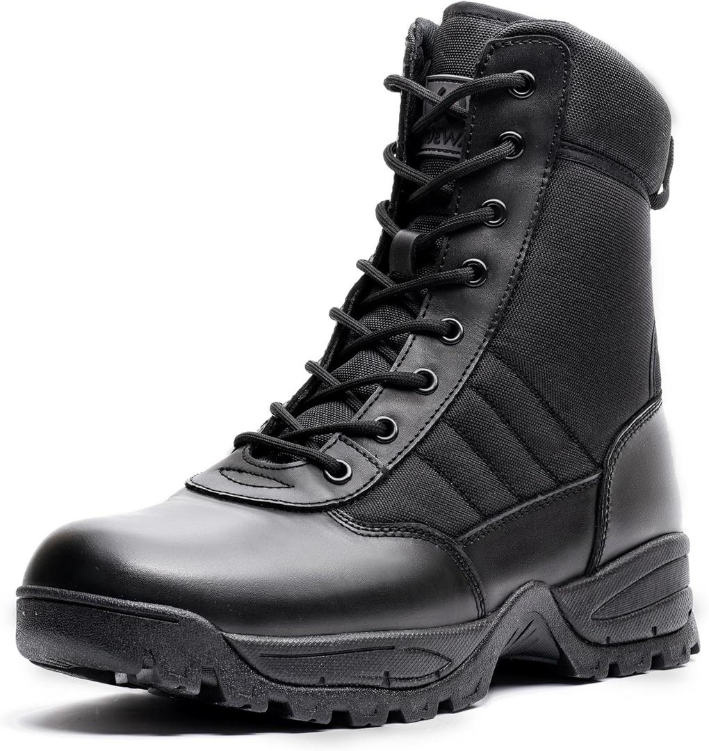 Men's Military Tactical Combat Boots Side Zipper Work Motorcycle Boots 8 inch (11, Black)