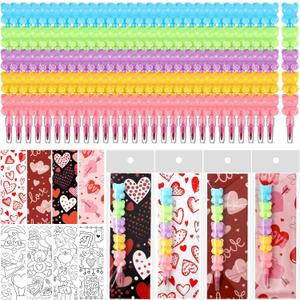 MotiMind 28 Sets Valentines Crayons Party Favors Gifts Bear Stackable Crayons with Coloring Cards Kids Valentines Goodie Bag Stuffers for Classroom School Reward Gifts Exchange Non Candy Treats
