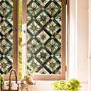 Boho Golden Vintage Geometric Dark Green Ethnic Stained Glass Window Films Decorative Double Side Privacy Film Self Adhesive Static Glass Window Clings for Living Room Bathroom Glass Windows Decor