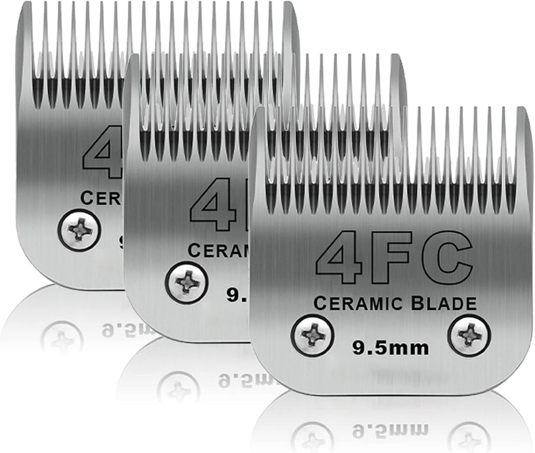 3 Pack 4FC Detachable Pet Dog Grooming Ceramic Blades,Compatible with Andis,Oster A5,Wahl KM-10 Series,Size 4FC Blade 3/8-Inch 9.5MM Cut Length (Silver)