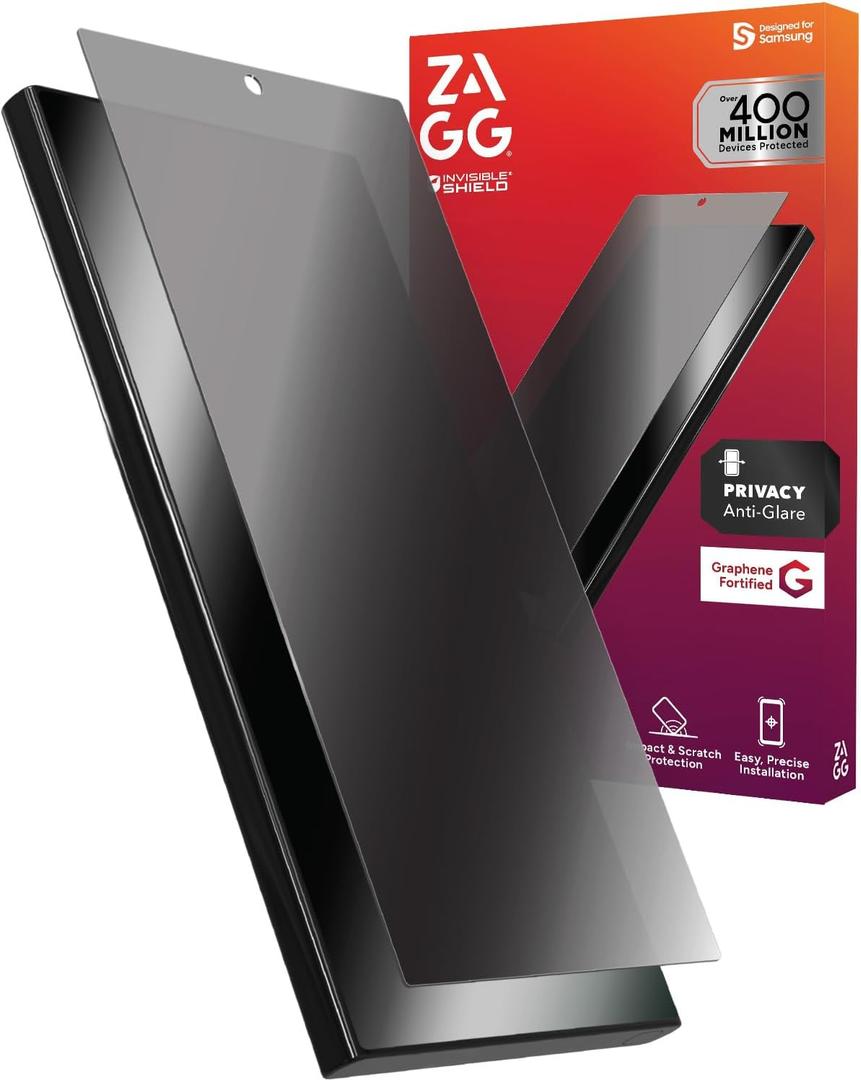 ZAGG Fusion Privacy Anti-Glare Samsung Galaxy S25 Ultra Screen Protector - Flexible Hybrid Polymer, Matte Finish, 2-Way Privacy Filter, Recycled Materials, InvisibleShield, Easy Application