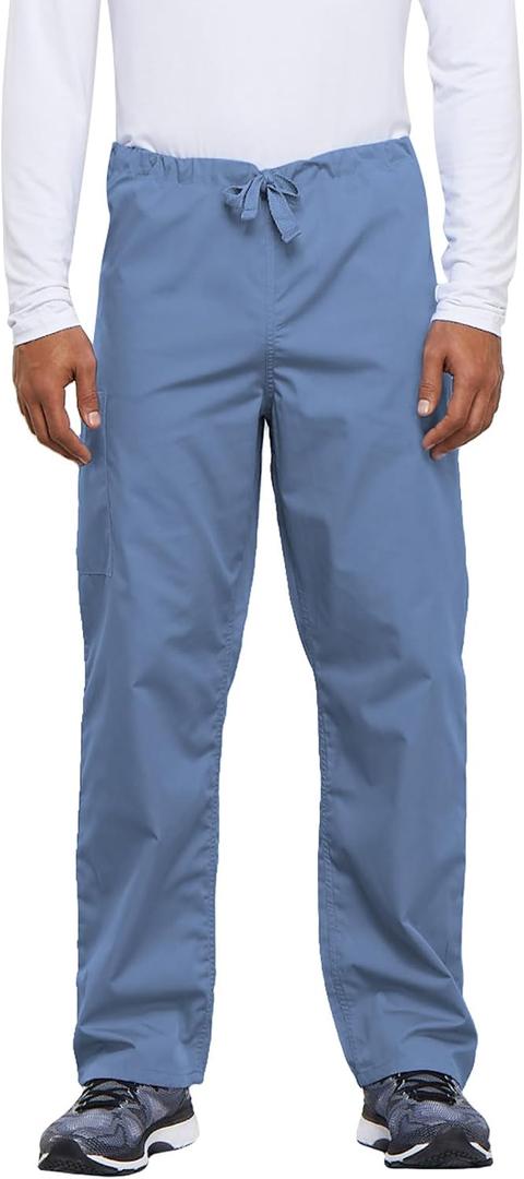 Cherokee Unisex Scrub Pants for Men & Women Drawstring Cargo Medical Uniform Straight Leg Nursing Scrub Bottoms - 4100, XS, Ciel