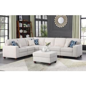 116" Convertible Sectional Couch with Movable Ottoman and 6 Throw Pillows,Chenille Upholstered Comfy Sofa 7 Seater,L-Shaped,Free Combination,Easy Assembly for Living Room,Apartment,Office,Beige