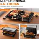 Panini Press Grill, 1000W Sandwich Maker with Non-Stick Coated Plates, Opens 180 Degrees for Any Size of Food, 3-in-1 Sandwich Press Electric Grill, Stainless Steel Surface and Removable Drip Tray