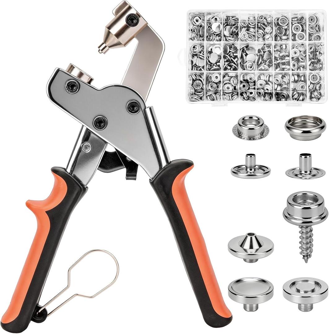 GRENTOOL Snap Fastener Tool Kit, Button Snap Kit with 100 Sets 15mm Boat Cover Snaps, Heavy Duty for Fabric, Leather, RV, Boat, Canvas, Sewing, DIY Crafts