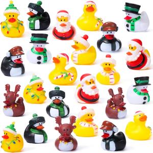 Fumete 24 Pcs Rubber Duck Bulk Holiday Bath Rubber Duck Toys for Xmas Birthday Party Favor(Christmas)