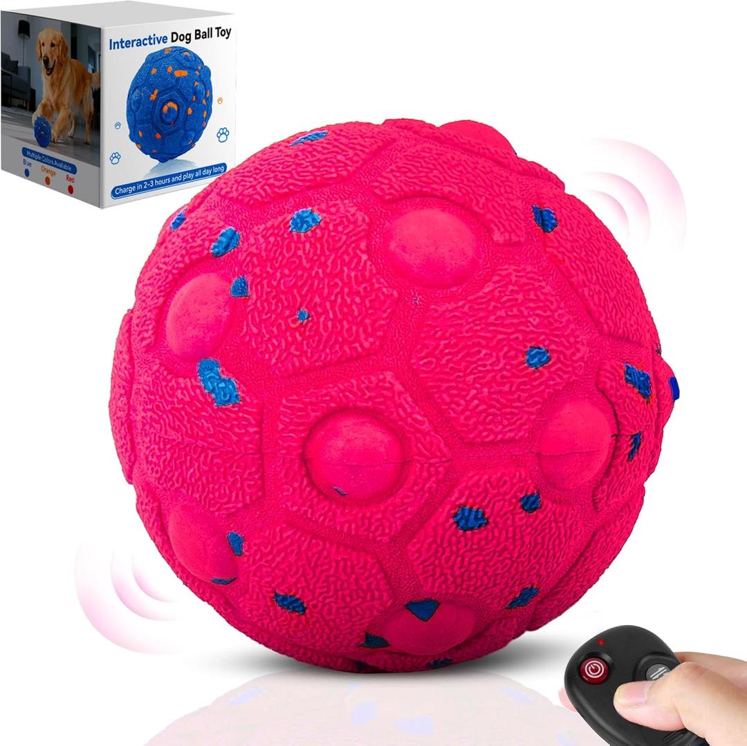 Newget Interactive Dog Toy Ball with Remote, 3 Modes Smart Moving Dog Balls with Touch Wake-Up, Automatic Bouncing/Rolling Chew-Resistant Ball for Medium & Large Dogs to Keep Busy, Rose Red