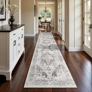 3x14 Washable Hallway Runner Rug - Non Slip Kitchen Runner Rugs with Rubber Backing Vintage Low-Pile Carpet Runners for Entryway Dining Room Laundry Room Home Decor (Distessed Grey)