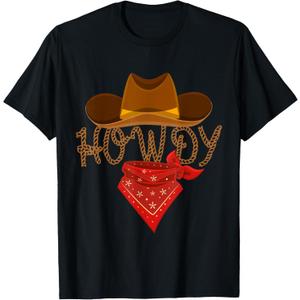 Distressed Howdy Cowboy T-Shirt, Small, Black 