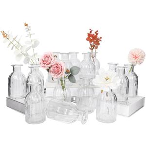 5.8 High Small Flower Vases - Set of 16 Clear Glass Bud Vases - Vintage Rustic Centerpieces for Weddings, Events & Home Dcor